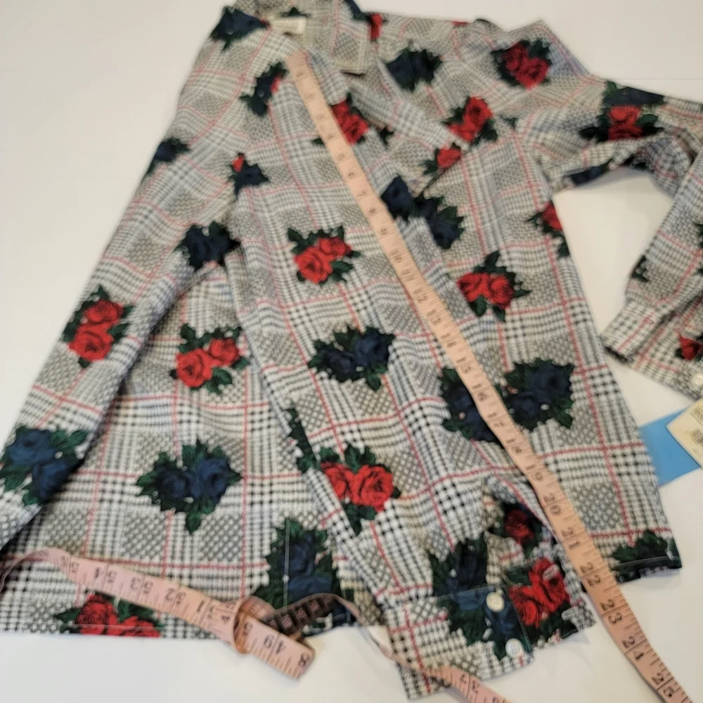 Vintage Leslie Fay Sportswear Floral Gingham Puff Sleeve Tie Button Up Top NWT! - Picture 10 of 16